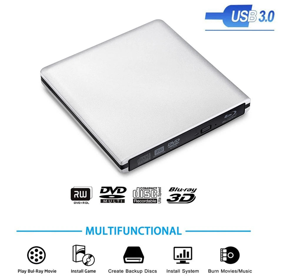 External USB3.0  Blu-Ray Burner Writer Optical DVD Drive BD-RE 3D