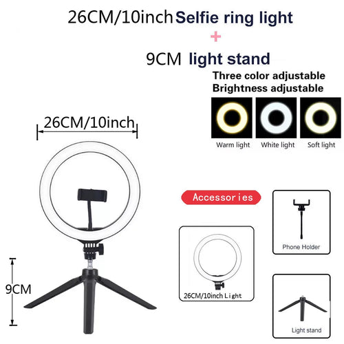 26 33CM Video Lights Dimmable Light Selfie LED Ring Light USB Ring