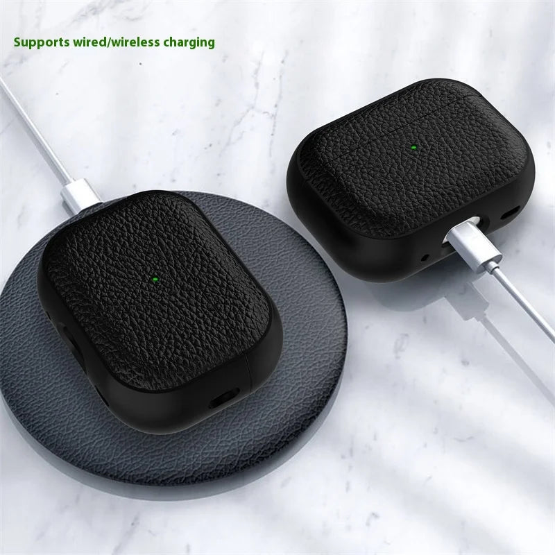 For Airpods Pro3 Case Luxury Lychee Leather Business Earphone Case