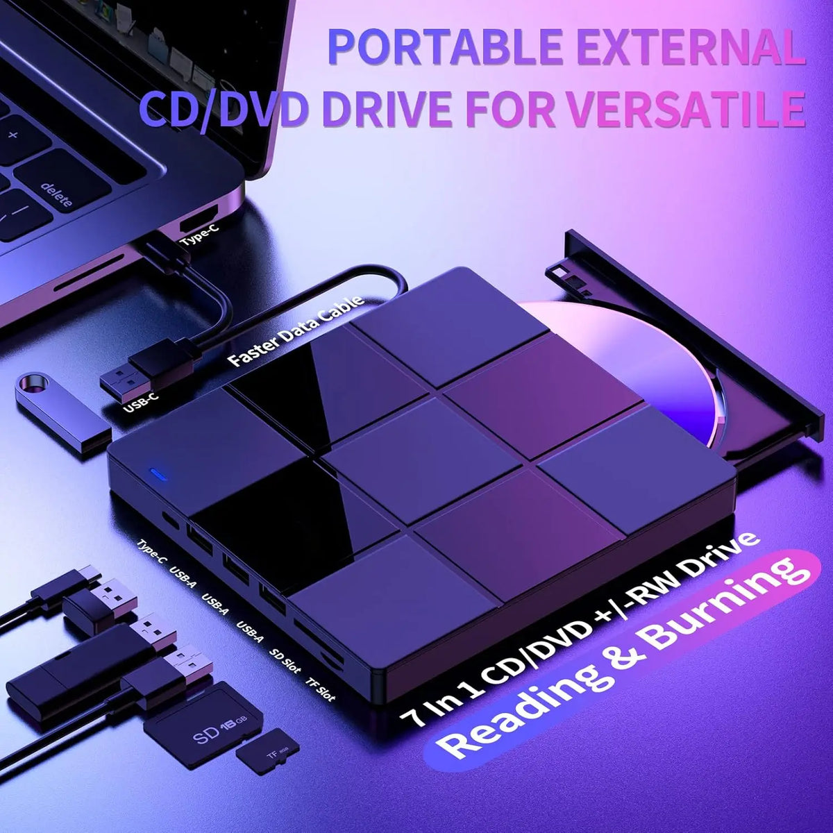 External CD/DVD Drive, DVD Player for Laptop, USB 3.0 Ultra-Slim