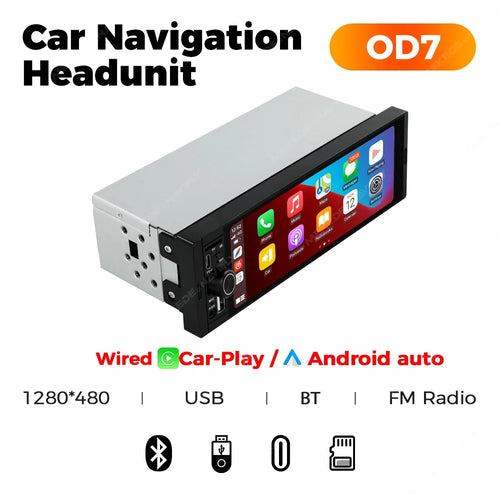 1Din Wireless CarPlay Android AUTO HD touch screen Universal 6.86''