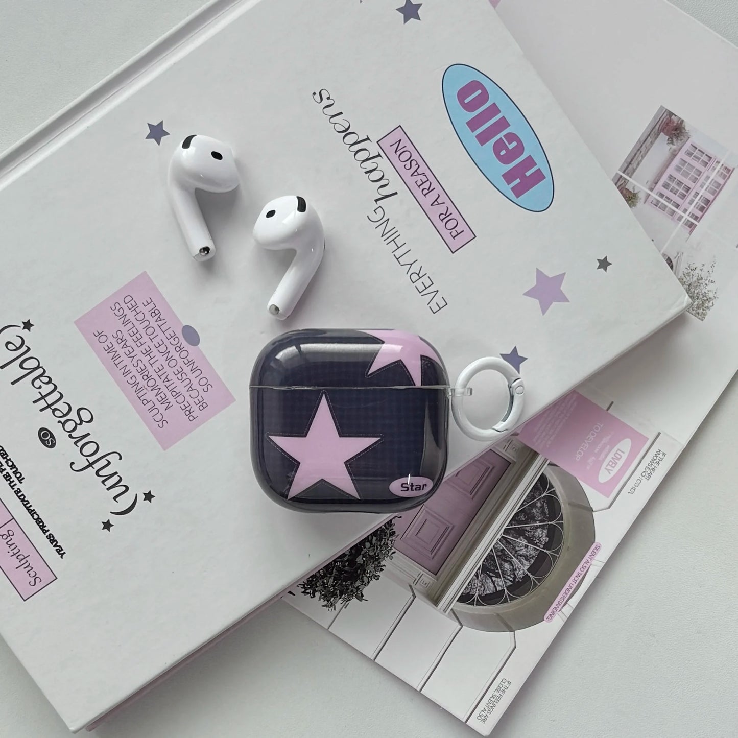 Y2K Style Fashion Blue Pink Five-Pointed Star Check Pattern Protective