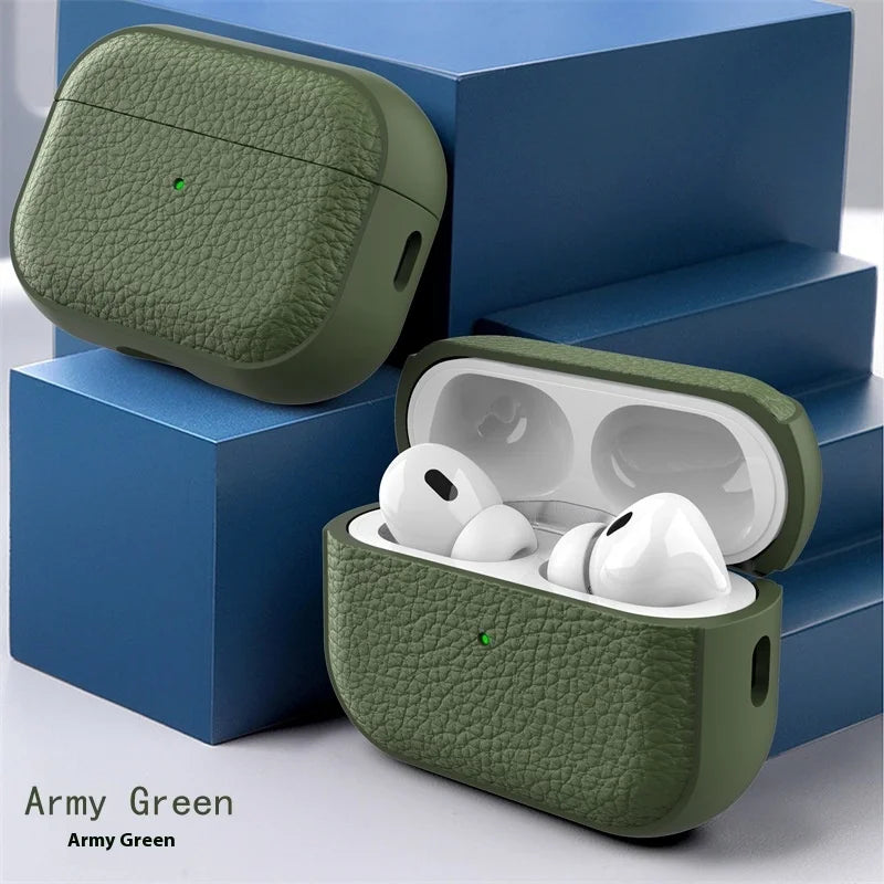 For Airpods Pro3 Case Luxury Lychee Leather Business Earphone Case
