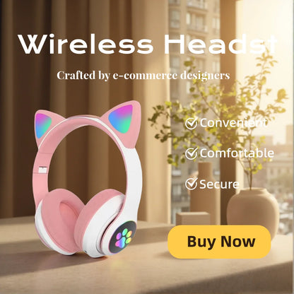 Cat Shaped Wireless Bluetooth Earphones Handsfree Earbuds with