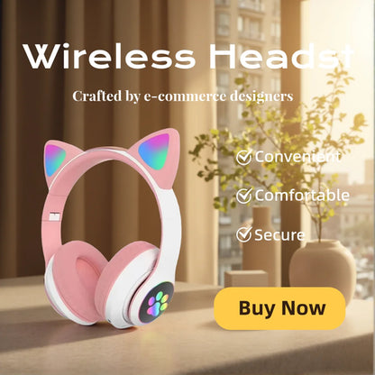 Cat Shaped Wireless Bluetooth Earphones Handsfree Earbuds with