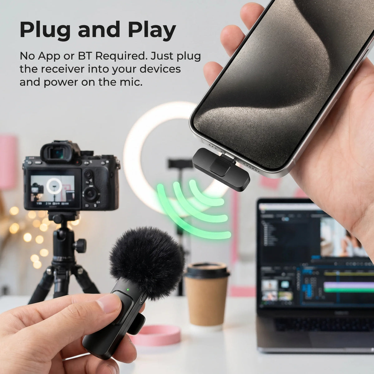 Wireless Lapel Microphone, Lightning Connector, mini Clip Microphone,
