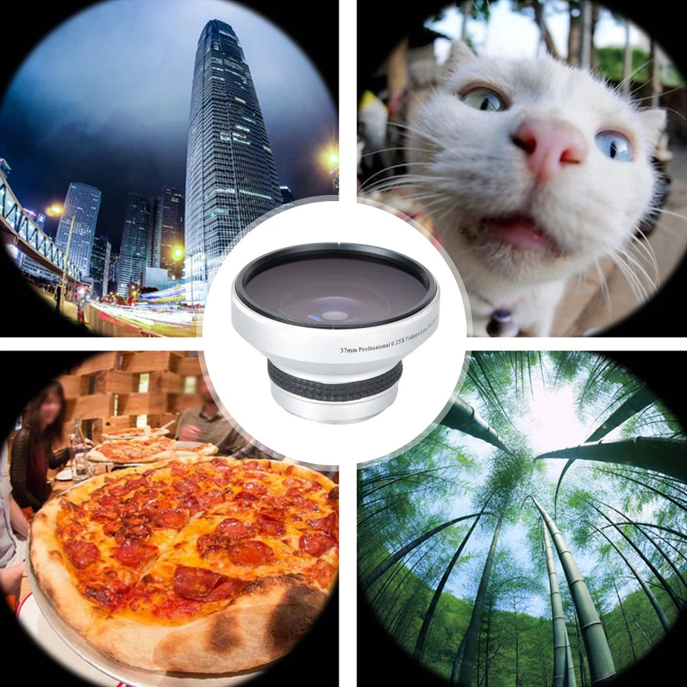 Fisheye Lens Silver Waterproof 37mm 0.25X Fisheye Lens Camera Lenses