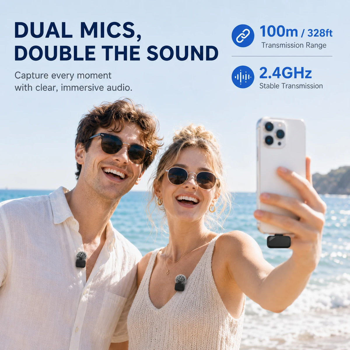 Mini Wireless Clip-On Microphone, Smart Noise Reduction, Long Battery