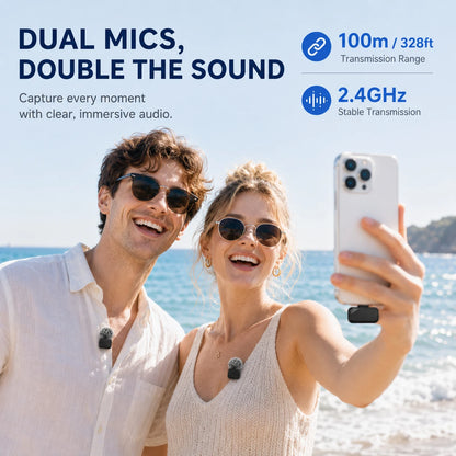 Mini Wireless Clip-On Microphone, Smart Noise Reduction, Long Battery