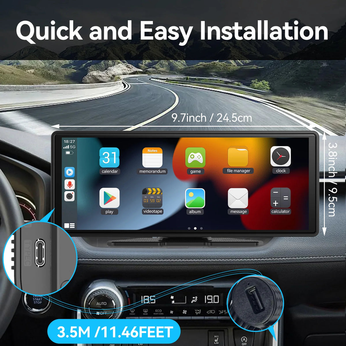 Universal Portable Wireless Carplay Screen for Car with Android Auto