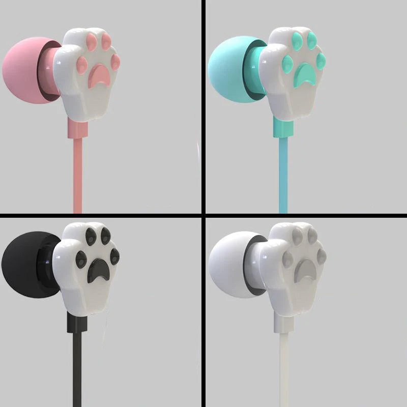 Cat Paw Earbuds Stereo 3.5mm In-Ear Headphones with Mic Earpiece