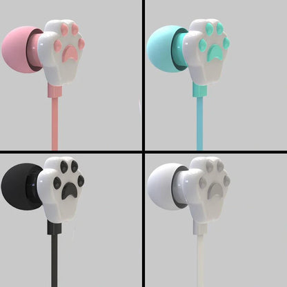 Cat Paw Earbuds Stereo 3.5mm In-Ear Headphones with Mic Earpiece