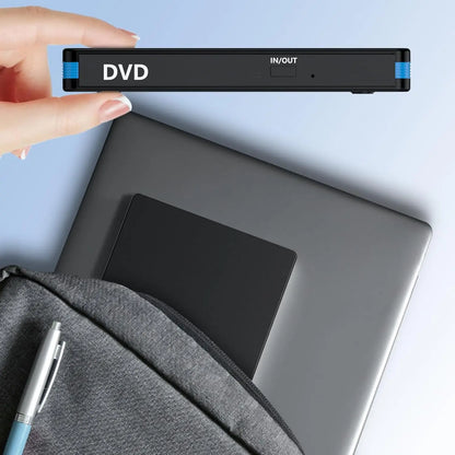 External CD/DVD Drive with Mute Design，USB 3.0/Type-C Portable CD DVD
