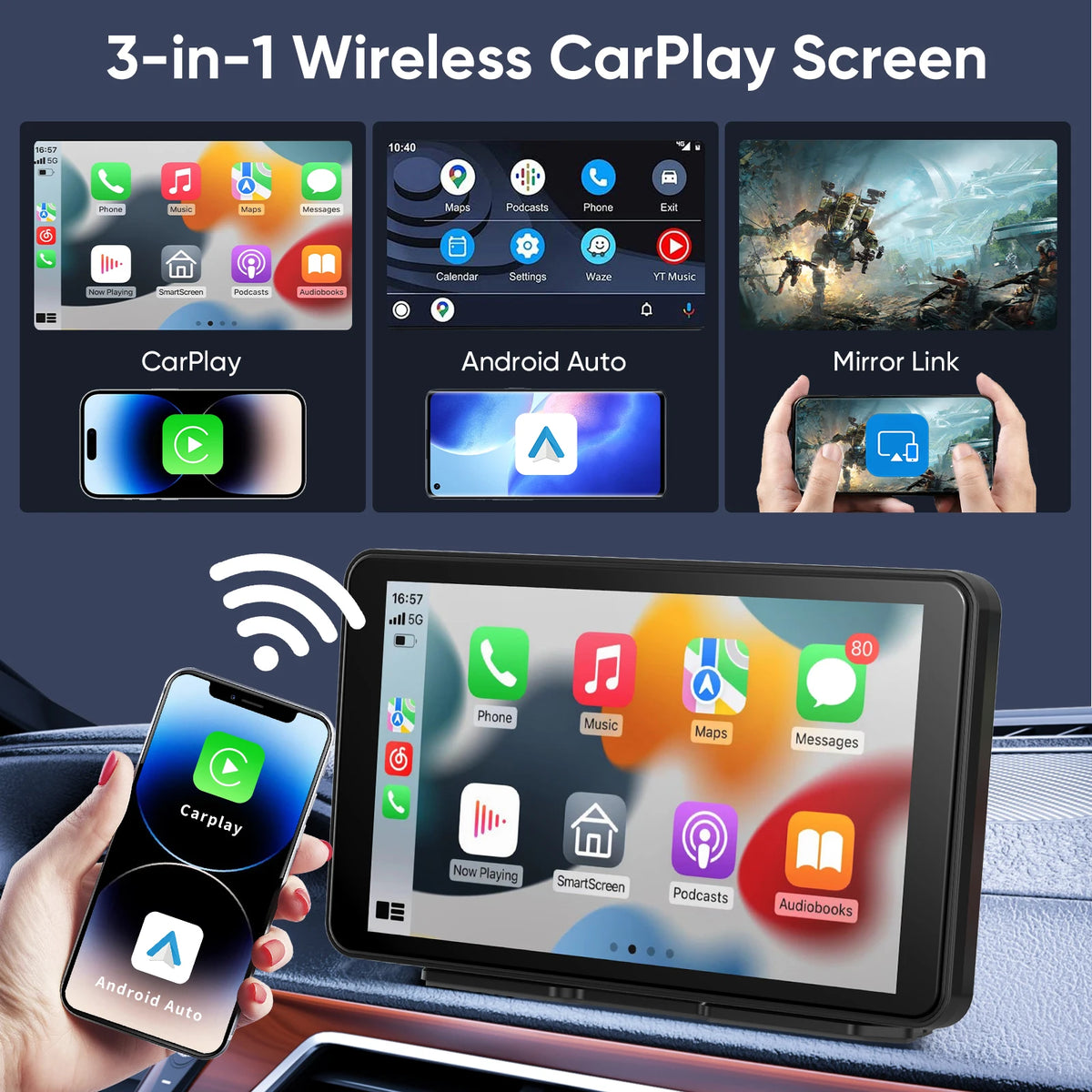 Pionray 7/10 inches android auto Universal Portable CarPlay for Car