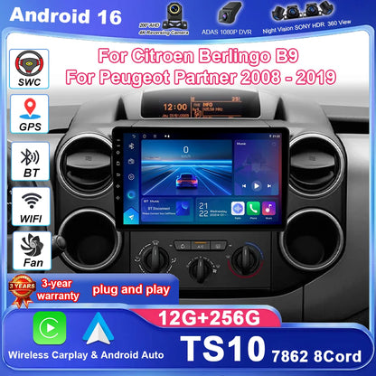 Car Android 16 Radio Stereo For Citroen Berlingo B9 Peugeot Partner
