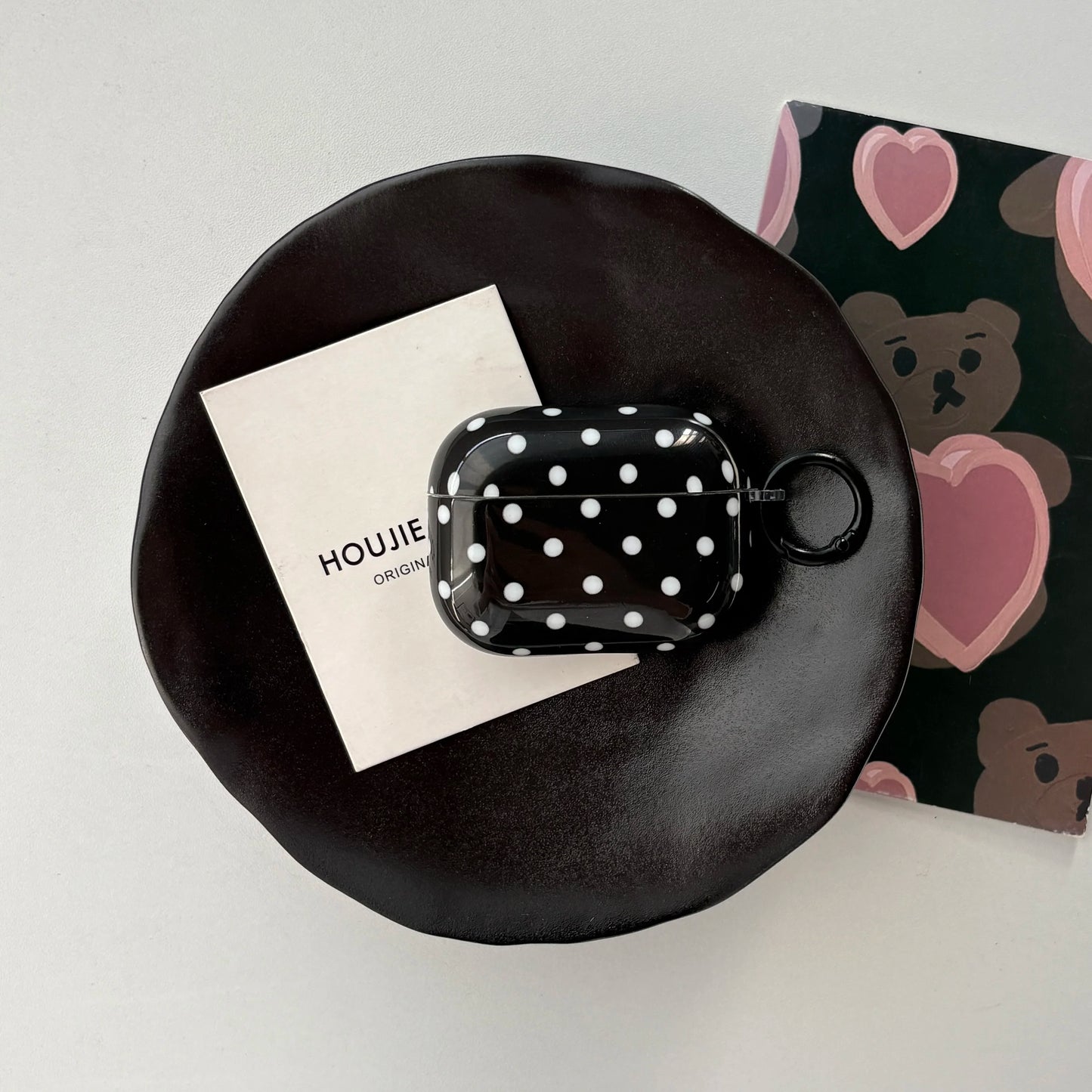 Simple Fashion White Polka Dot Pattern Black Glossy Protective