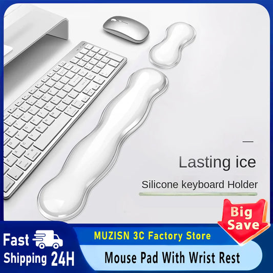 Mouse pad with wrist rest, keyboard rest, anti slip silicone