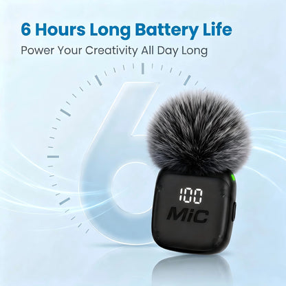 Mini Wireless Clip-On Microphone, Smart Noise Reduction, Long Battery