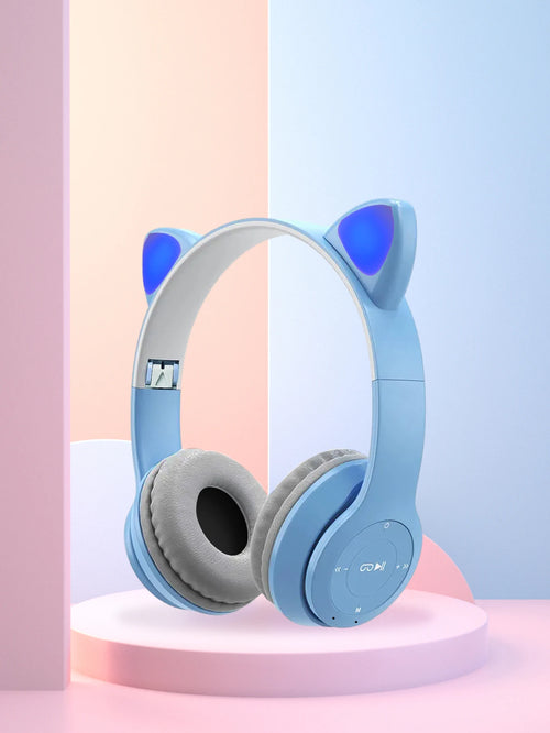 Fashionable foldable cool glowing cat-ear over-ear headphones,