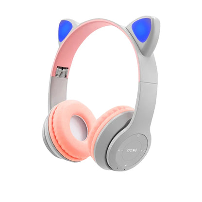 Fashionable foldable cool glowing cat-ear over-ear headphones,