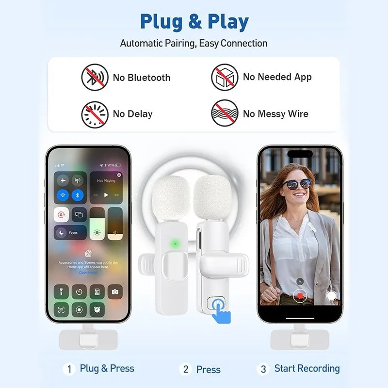 Wireless Lavalier Microphone Mini Lapel Mic with Noise Cancellation