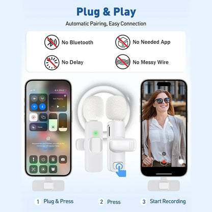Wireless Lavalier Microphone Mini Lapel Mic with Noise Cancellation
