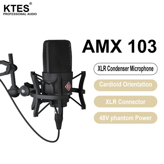 AMX 103 XLR Condenser Microphone 48V Phantom Power Mic for Audio