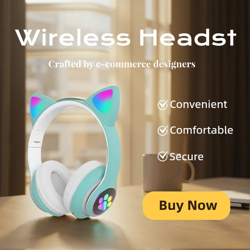 Cat Shaped Wireless Bluetooth Earphones Handsfree Earbuds with