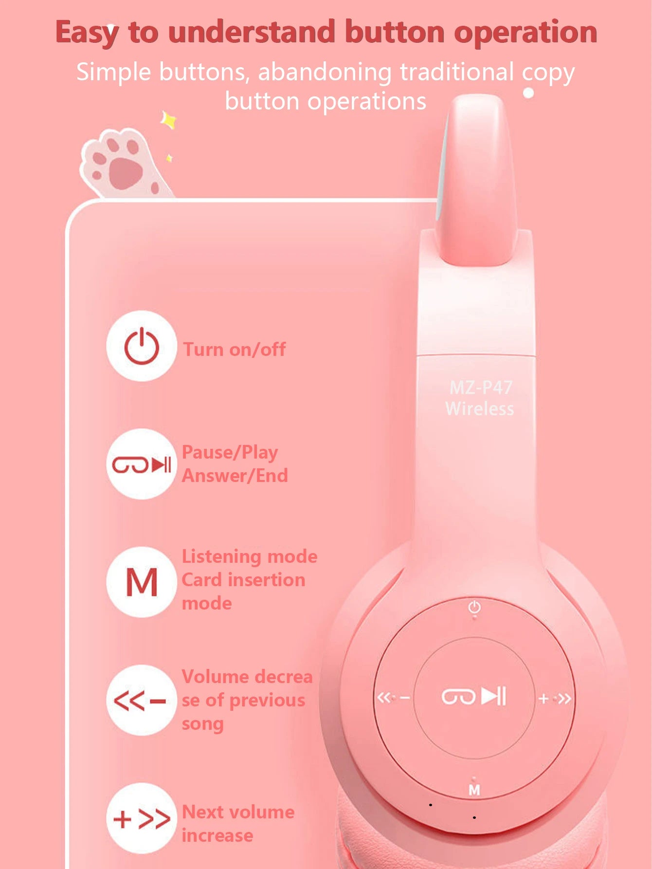 Fashionable foldable cool glowing cat-ear over-ear headphones,