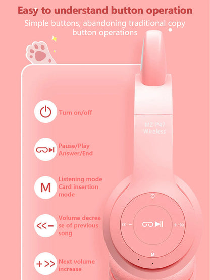 Fashionable foldable cool glowing cat-ear over-ear headphones,