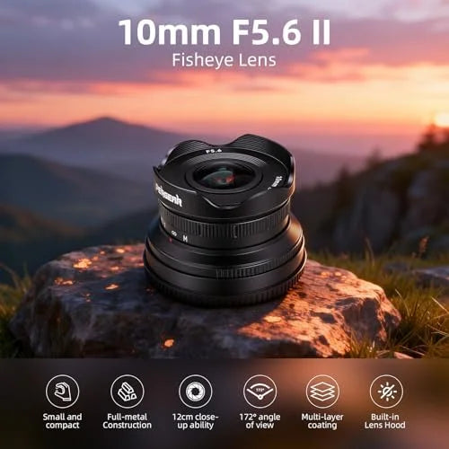 PERGEAR 10mm F5.6II APS-C Fisheye Manual Focus Prime Lens for Fuji XF