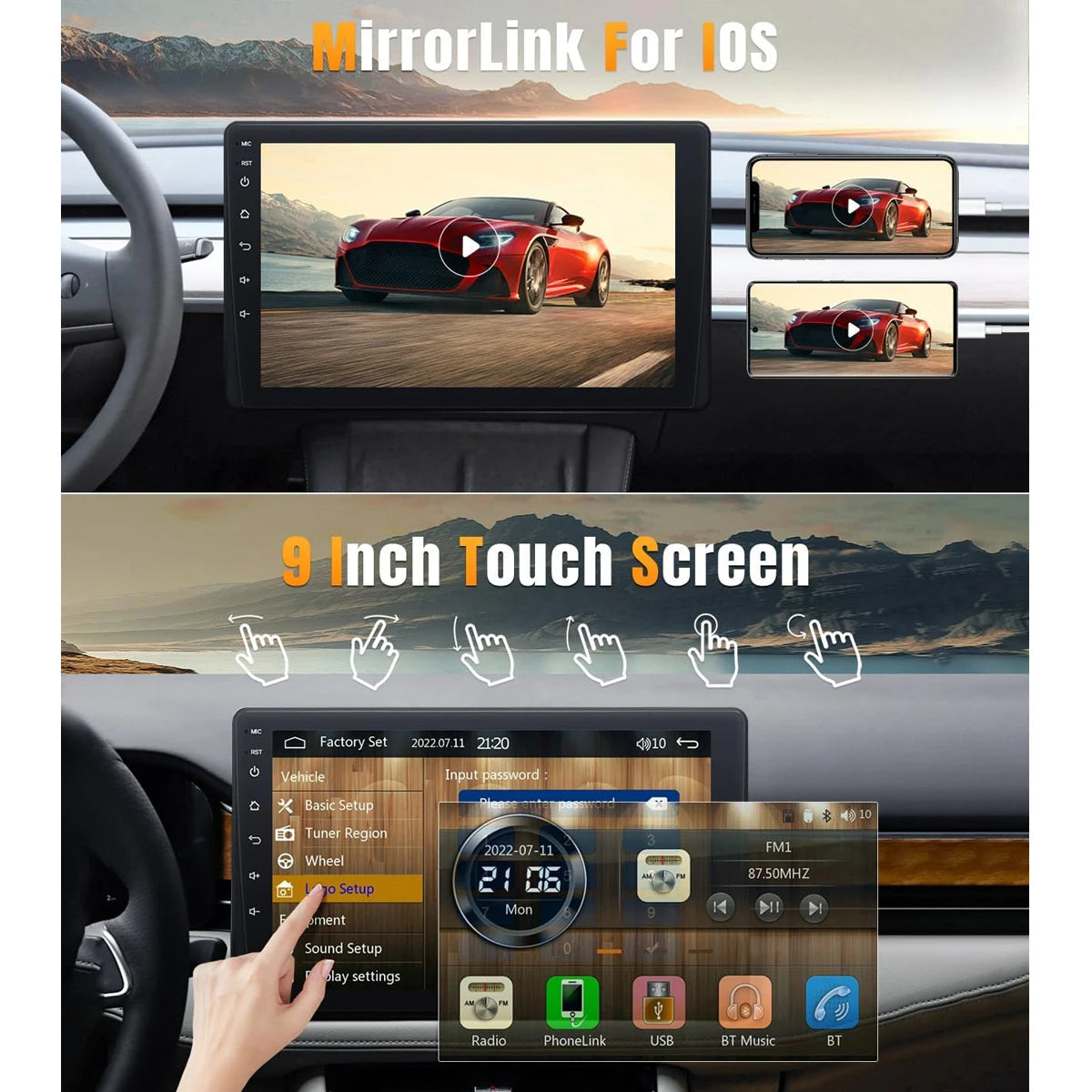 9 Inch Car Stereo Single Din Radio with Apple Carplay and Android