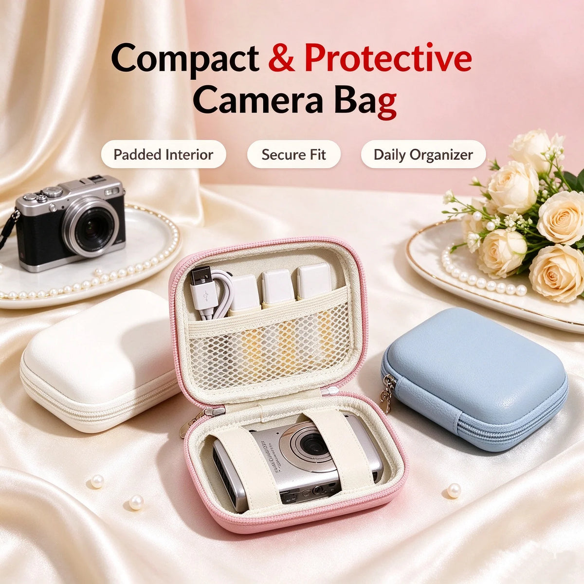 Hard Shell Camera Case Shockproof Compact Design Inner Mesh Pocket for