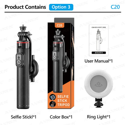 AXNEN C20 Magnetic Selfie Stick Tripod Extendable for Cellphone