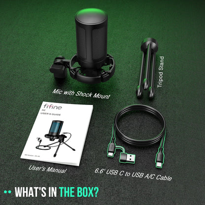 AmpliGame by FIFINE RGB USB Gaming Microphone with Light-touch