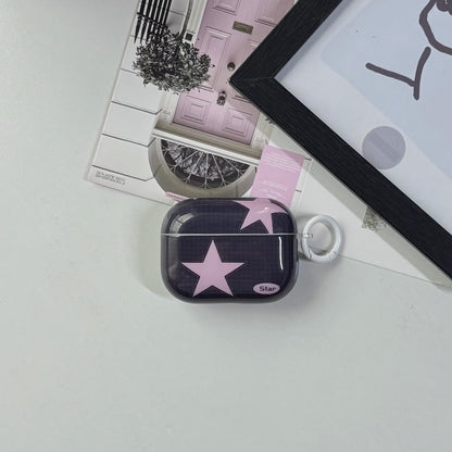 Y2K Style Fashion Blue Pink Five-Pointed Star Check Pattern Protective