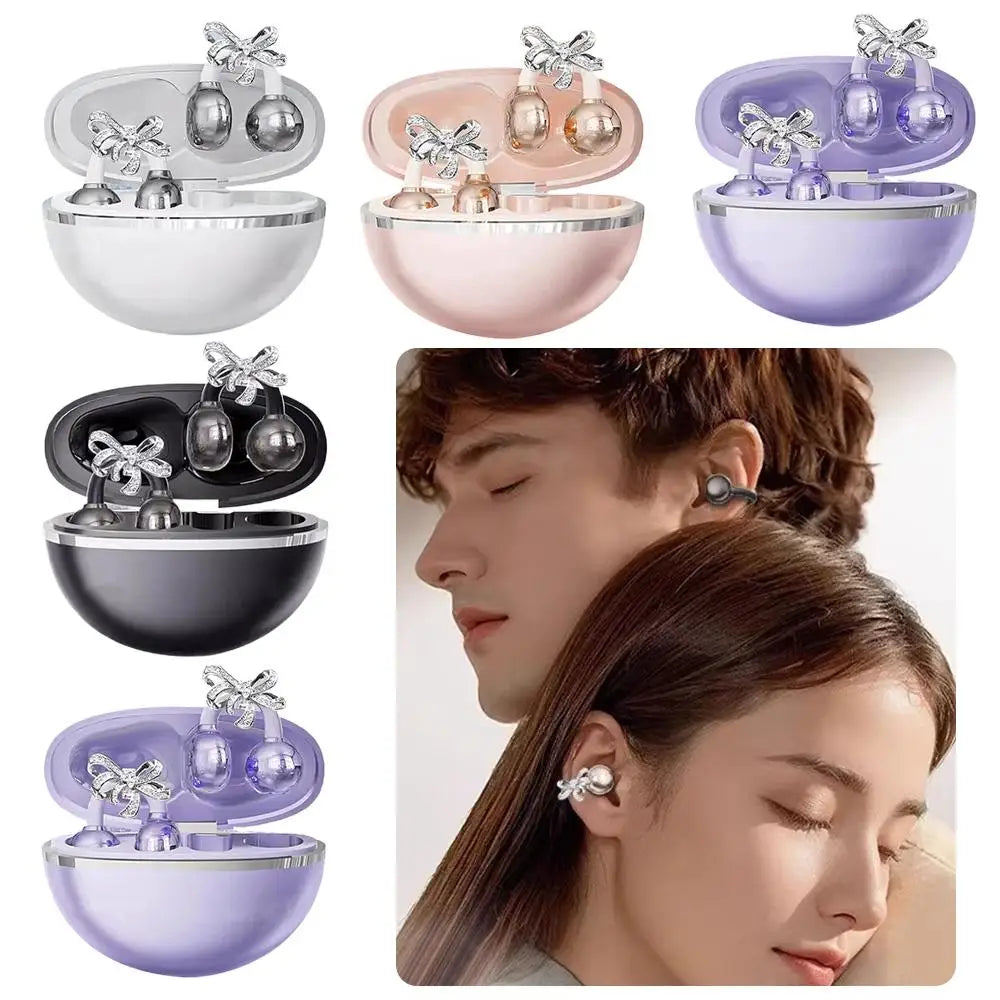 Bluetooth Earphones Shining Bow Clip Fashionable Wireless Headphones