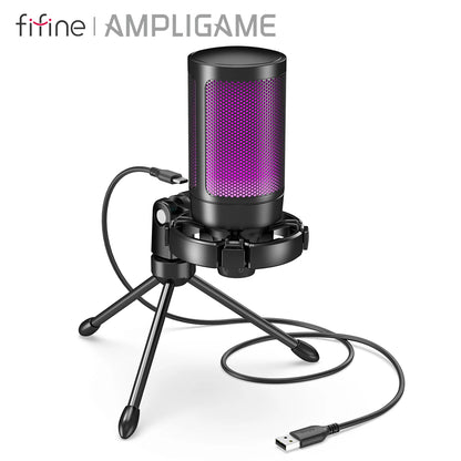 AmpliGame by FIFINE RGB USB Gaming Microphone with Light-touch