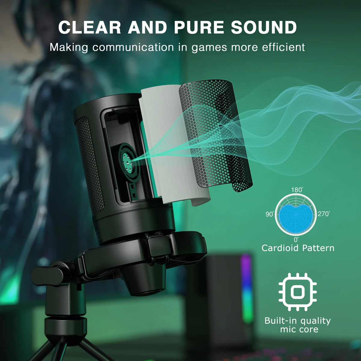 AmpliGame by FIFINE RGB USB Gaming Microphone with Light-touch