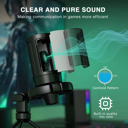 AmpliGame by FIFINE RGB USB Gaming Microphone with Light-touch