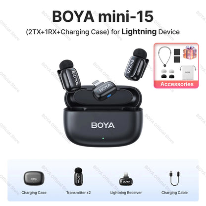 BOYA Mini Wireless Lavalier Lapel Microphone for iPhone iPad Android