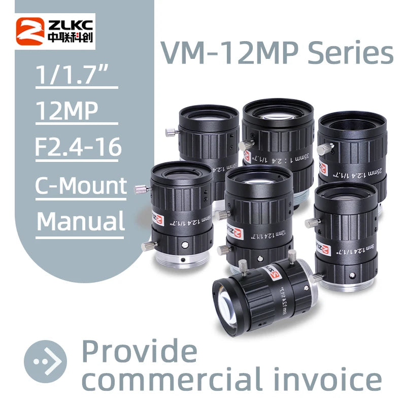 ZLKC 1/1.7 Inch Lens FA 4mm 6mm 12mm 16mm 25mm 35mm 50mm 75mm Fixed