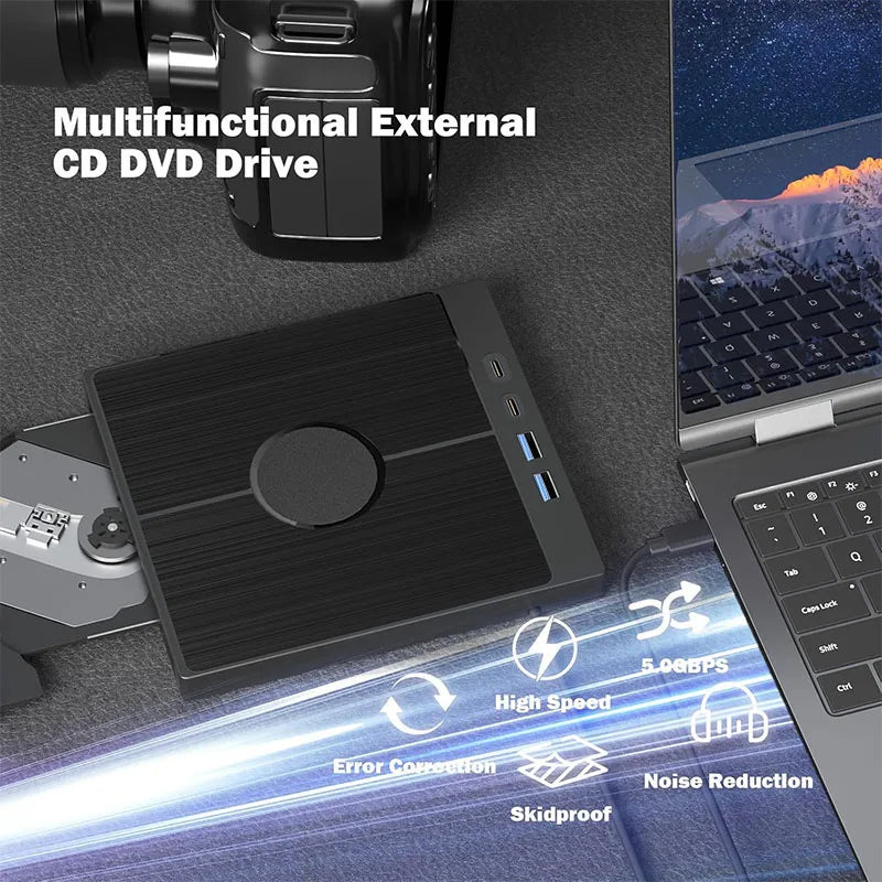 7-in-1 USB 3.0 Type C External CD DVD RW Optical Drive DVD Player