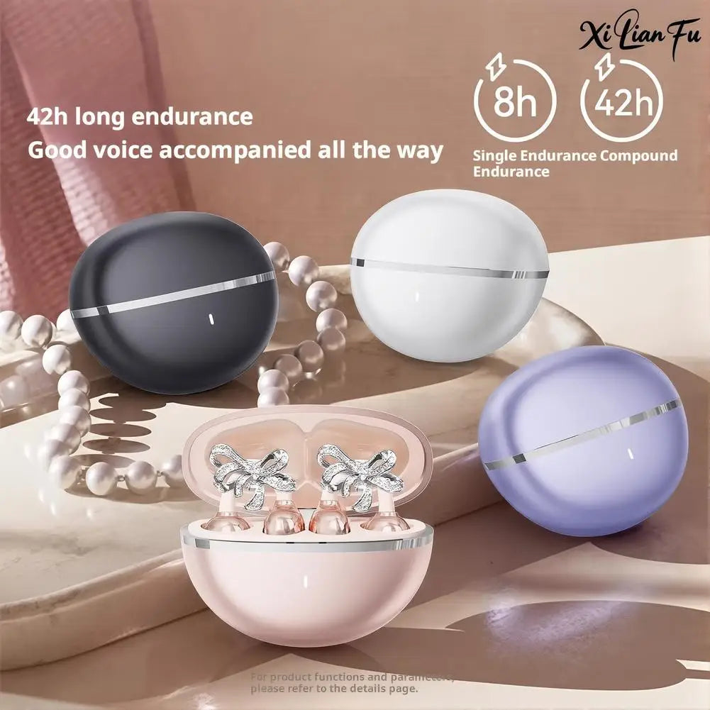 Bluetooth Earphones Shining Bow Clip Fashionable Wireless Headphones