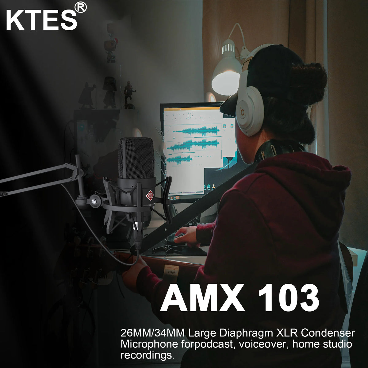 AMX 103 XLR Condenser Microphone 48V Phantom Power Mic for Audio