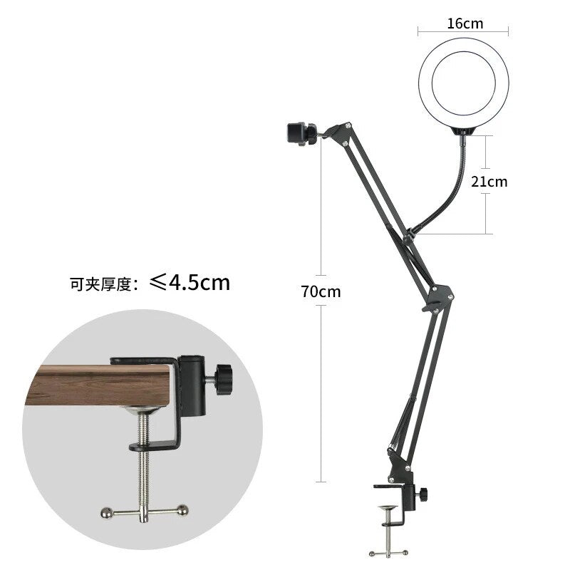 Overhead Tripod for Phone with Ring Light Desktop Cellphone Bracket