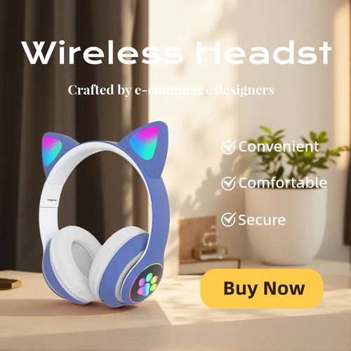 Cat Shaped Wireless Bluetooth Earphones Handsfree Earbuds with