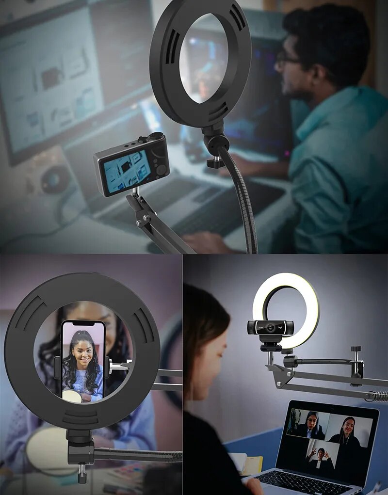 Overhead Tripod for Phone with Ring Light Desktop Cellphone Bracket