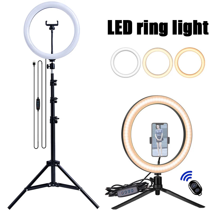 33cm LED Selfie Ring Light Photography Lights Warm Cold Lamp With