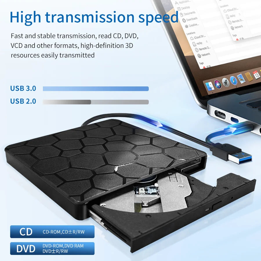 Slim 2-in-1 External DVD RW Writer Reader Player Burner USB 3.0 Type C